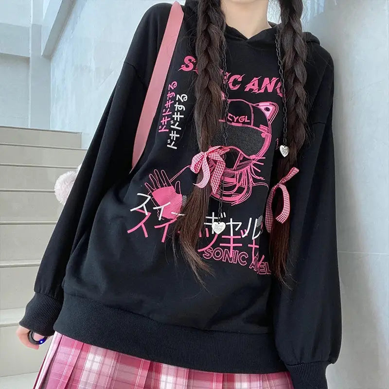 Pastel Goth Japanese Sonic Angel Hoodie in Neon Colors - sweater