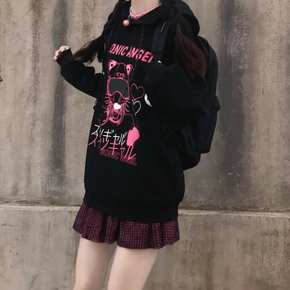 Pastel Goth Japanese Sonic Angel Hoodie in Neon Colors - sweater