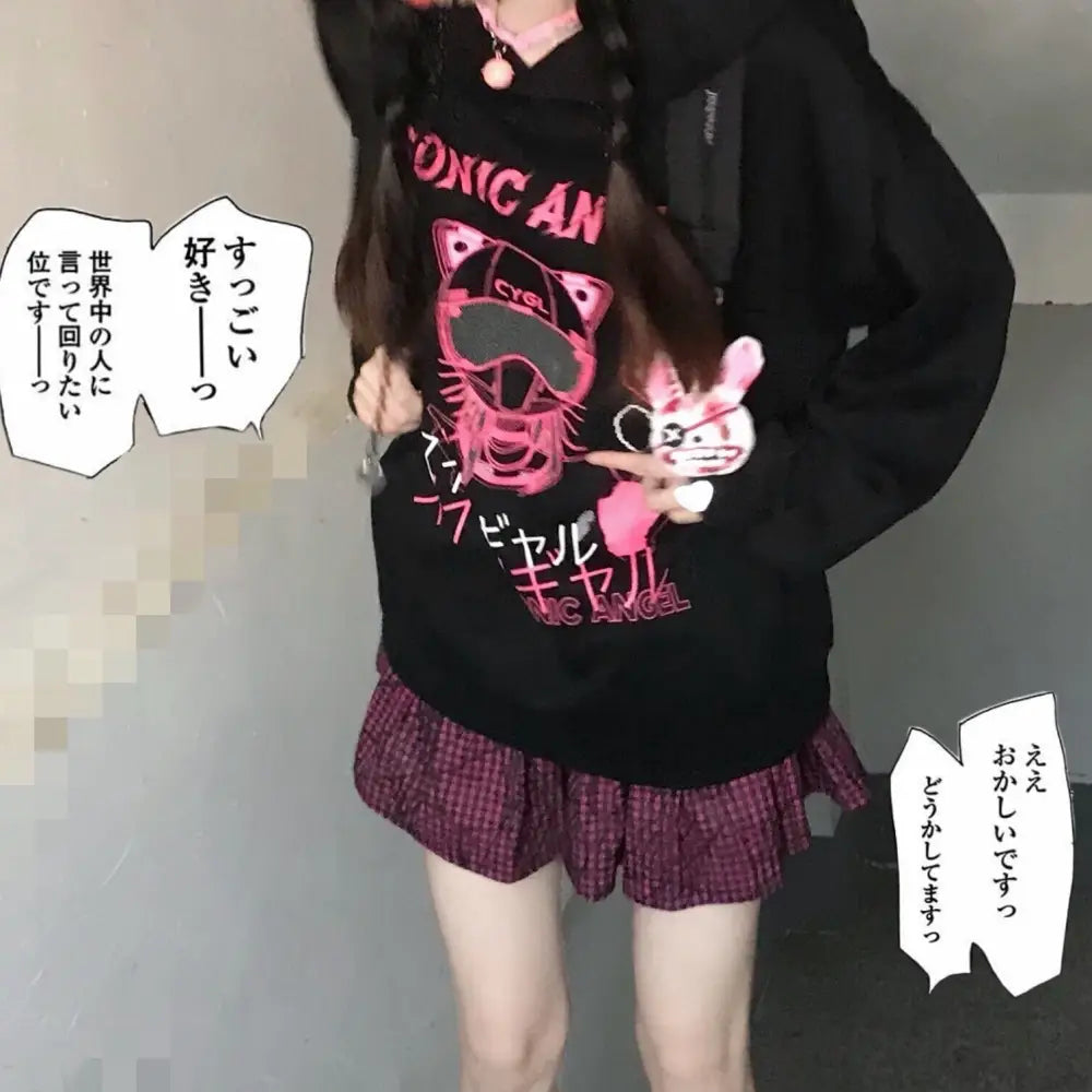 Pastel Goth Japanese Sonic Angel Hoodie in Neon Colors - sweater