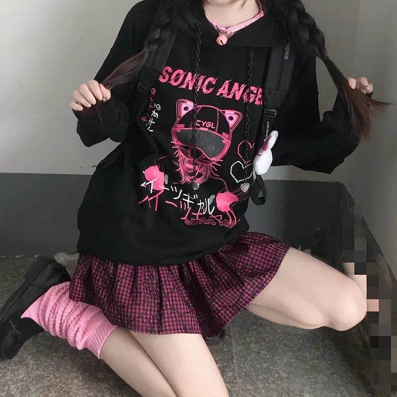 Pastel Goth Japanese Sonic Angel Hoodie in Neon Colors - sweater