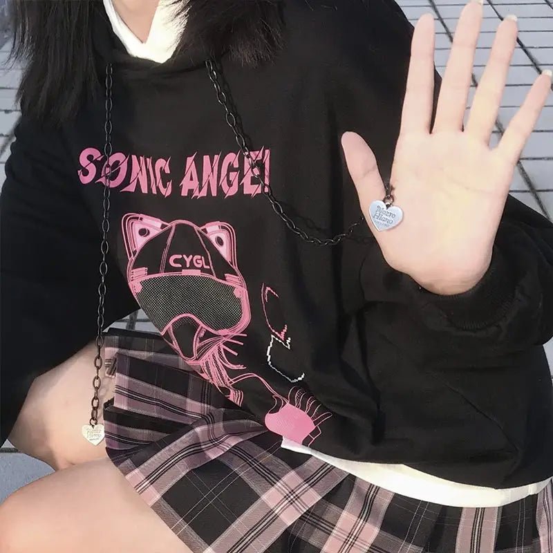 Pastel Goth Japanese Sonic Angel Hoodie in Neon Colors - Cosparty
