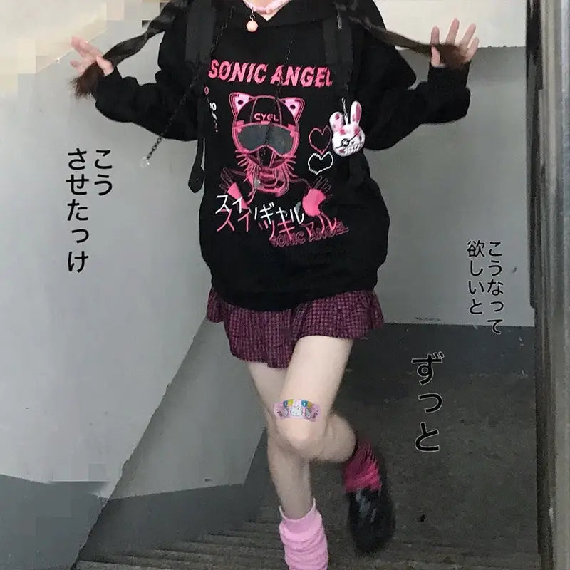 Pastel Goth Japanese Sonic Angel Hoodie in Neon Colors - sweater