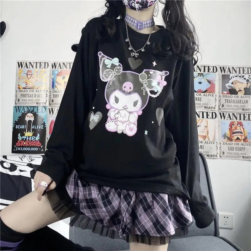 Pastel Goth Kuromi Crewneck Sweatshirt in Black - hoodie