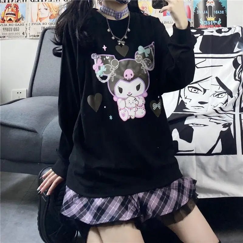 Pastel Goth Kuromi Crewneck Sweatshirt in Black - Cosparty