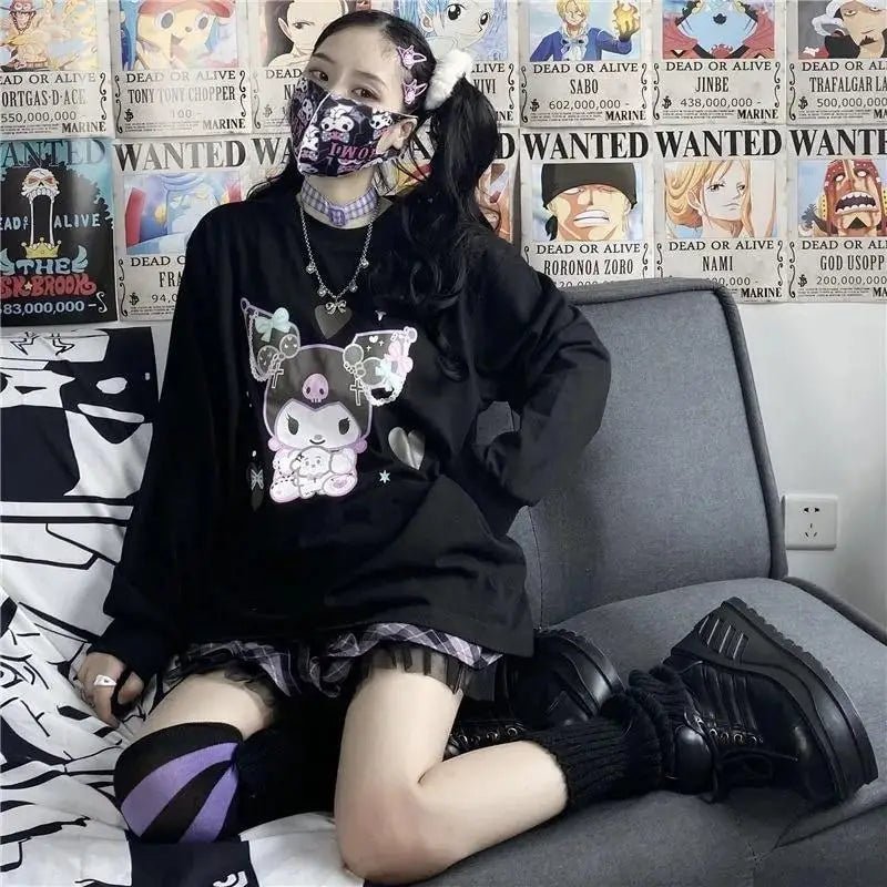 Pastel Goth Kuromi Crewneck Sweatshirt in Black - Cosparty