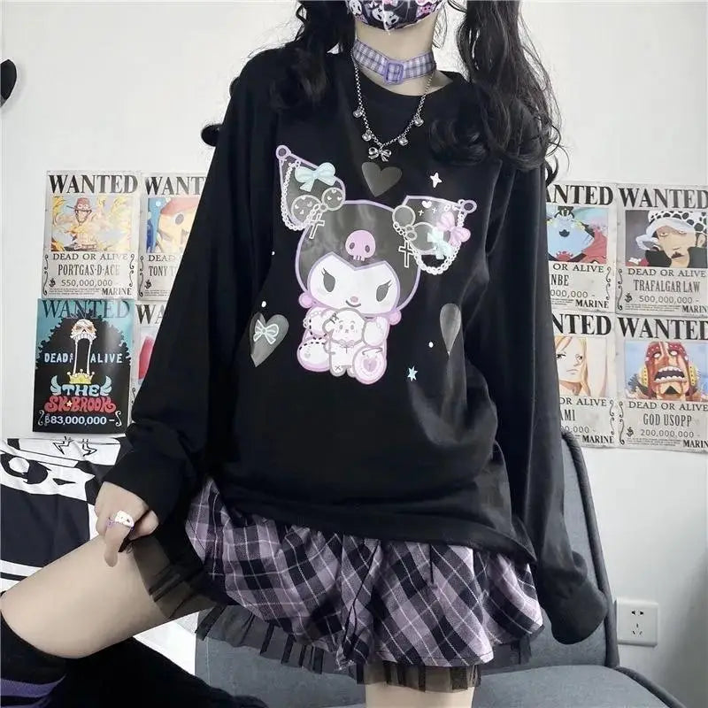 Pastel Goth Kuromi Crewneck Sweatshirt in Black - hoodie