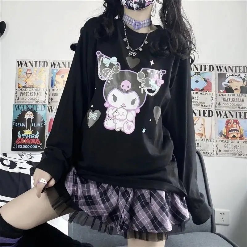Pastel Goth Kuromi Crewneck Sweatshirt in Black - Cosparty