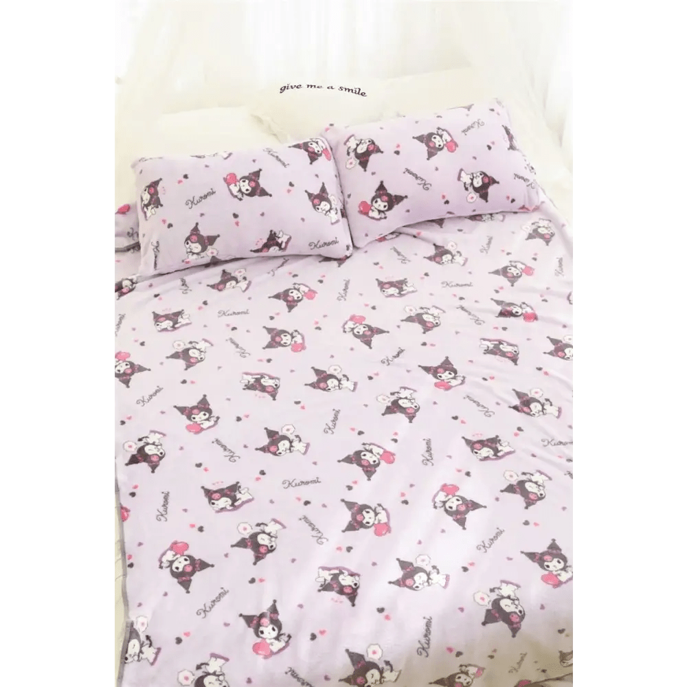 Pastel Goth Kuromi Inspired Furry Warm Blanket for Snuggling - Cosparty