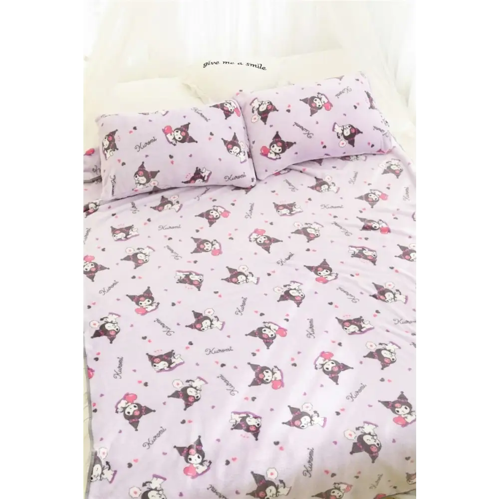 Pastel Goth Kuromi Inspired Furry Warm Blanket for Snuggling - blanket