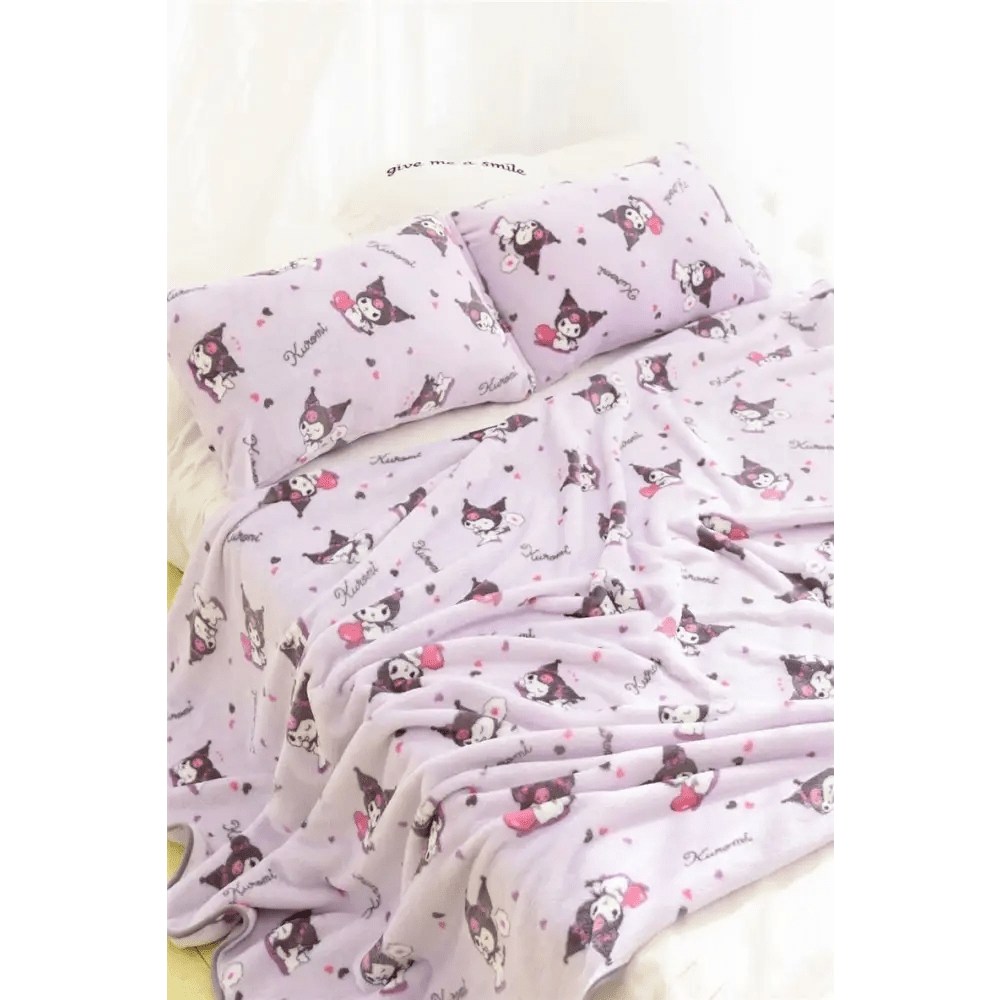 Pastel Goth Kuromi Inspired Furry Warm Blanket for Snuggling - Cosparty