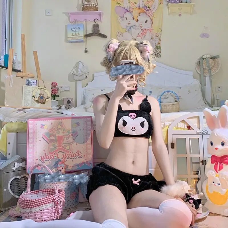 Pastel Goth Kuromi Lingerie Set for Cozy Nighttime Wear - Cosparty