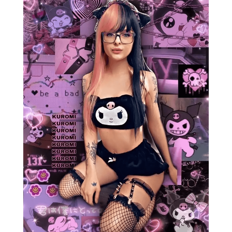 Pastel Goth Kuromi Lingerie Set for Cozy Nighttime Wear - Cosparty