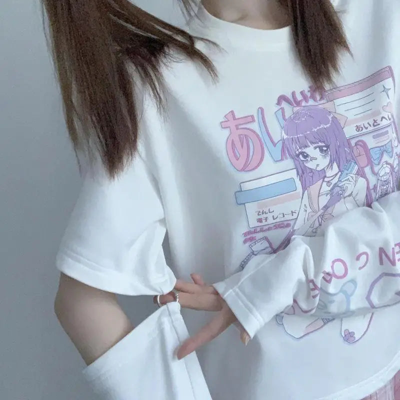 Pastel Goth Oversized E-Girl Crop Top with Stunning Artistic Details - shirt