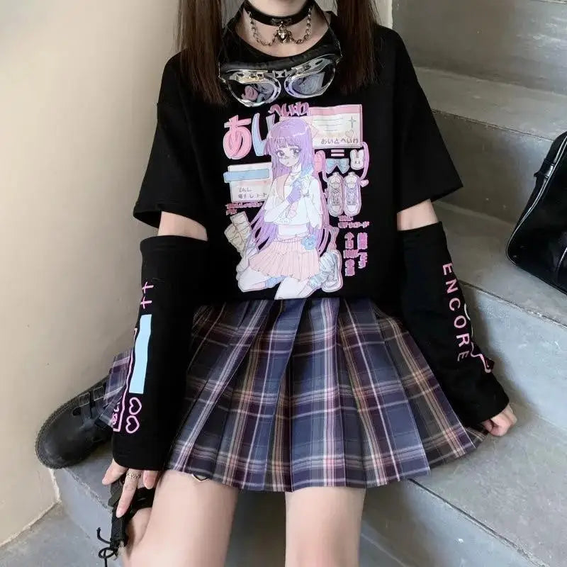 Pastel Goth Oversized E-Girl Crop Top with Stunning Artistic Details - shirt