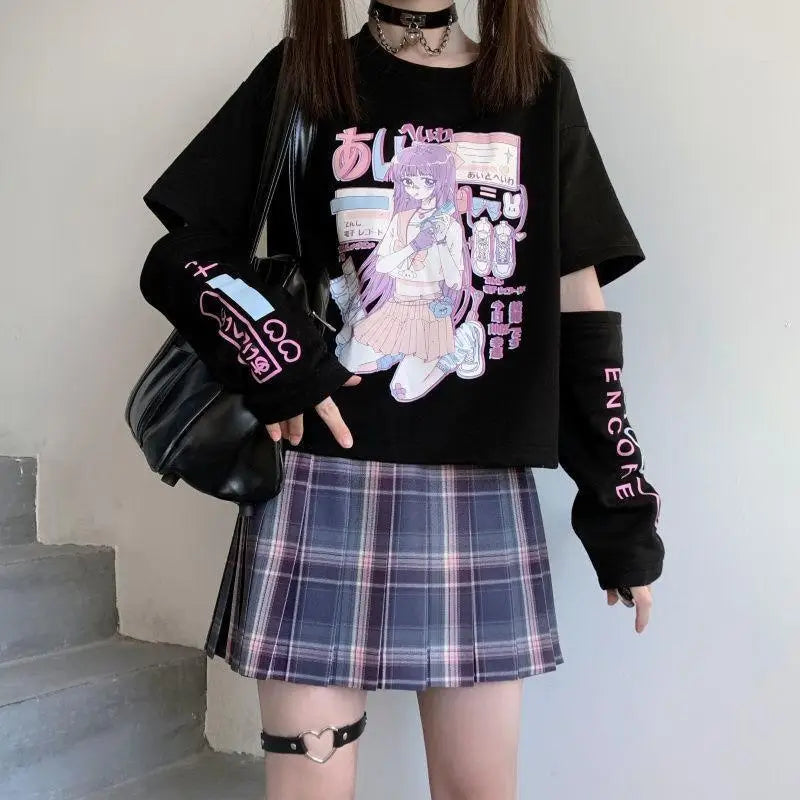 Pastel Goth Oversized E-Girl Crop Top with Stunning Artistic Details - shirt