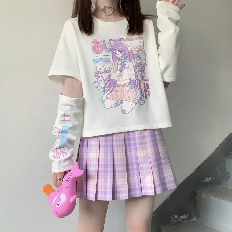 Pastel Goth Oversized E - Girl Crop Top with Stunning Artistic Details - Cosparty