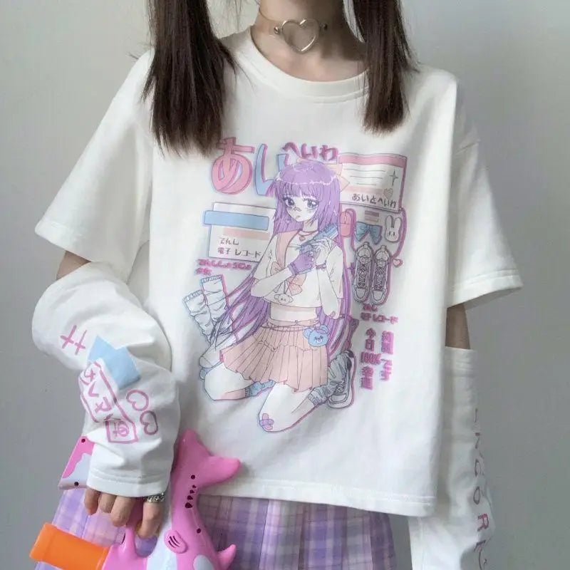 Pastel Goth Oversized E - Girl Crop Top with Stunning Artistic Details - Cosparty