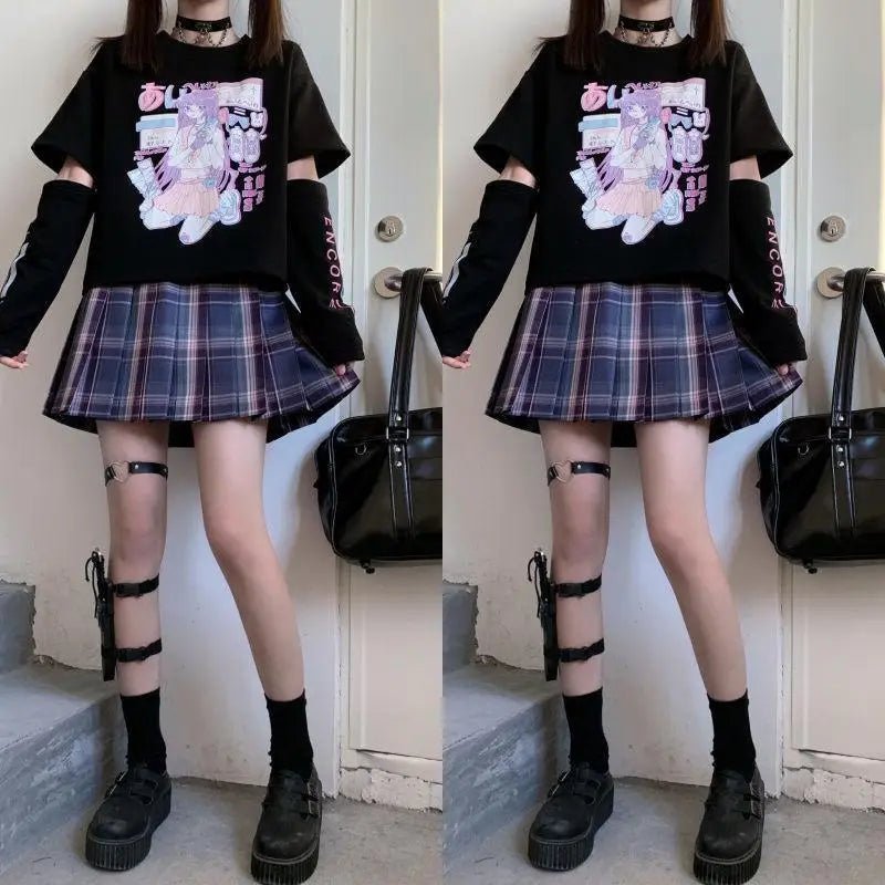 Pastel Goth Oversized E - Girl Crop Top with Stunning Artistic Details - Cosparty