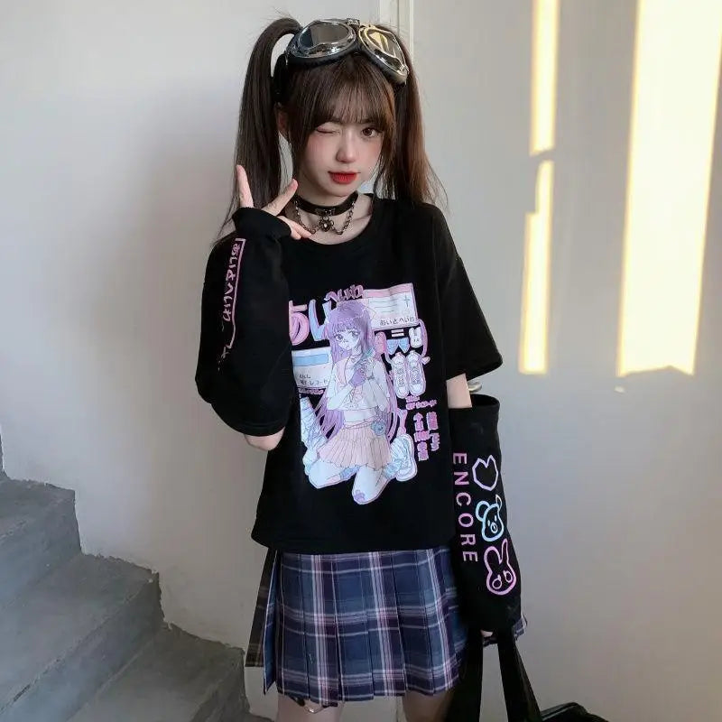 Pastel Goth Oversized E-Girl Crop Top with Stunning Artistic Details - shirt