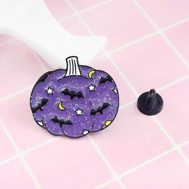 Spooky Pumpkin Enamel Pins Glitter Halloween Creepy Cute Lapel Brooch