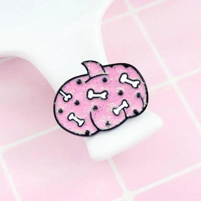 Spooky Pumpkin Enamel Pins Glitter Halloween Creepy Cute Lapel Brooch