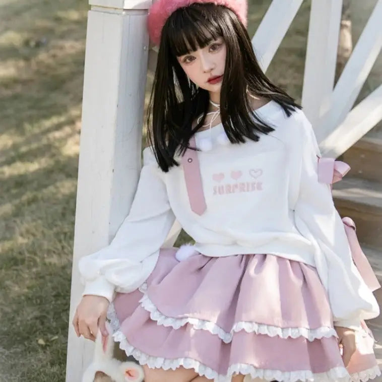 Pastel Goth Surprise Outfit with Heart Top and Layered Skirt - clothing