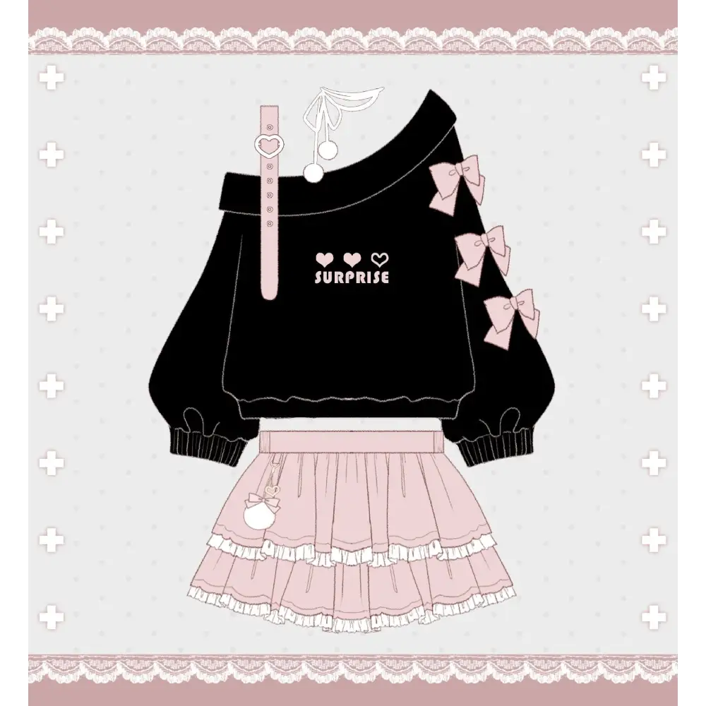 Pastel Goth Surprise Outfit with Heart Top and Layered Skirt - clothing