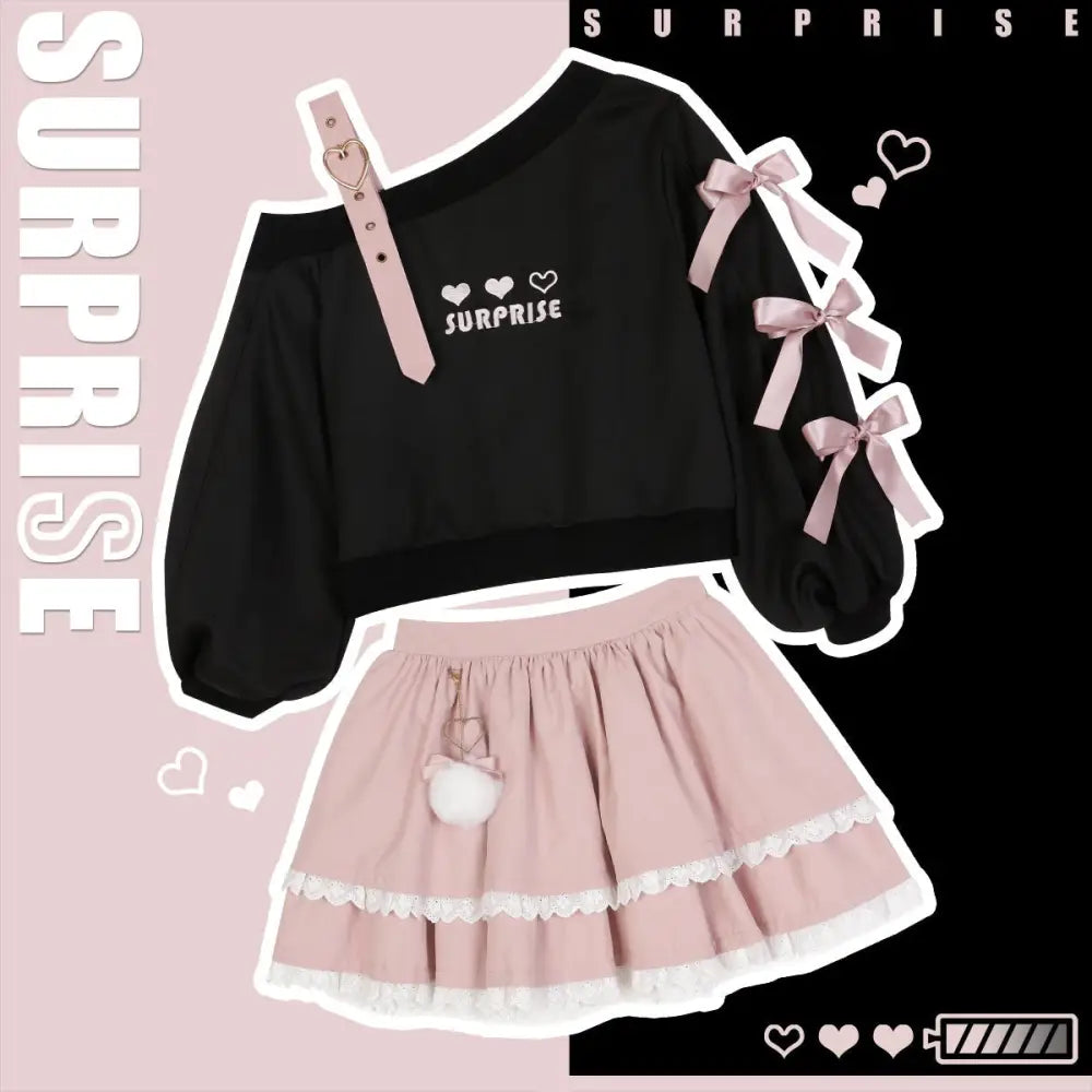 Surprise Me Pastel Goth Set - Black Top / S - clothing