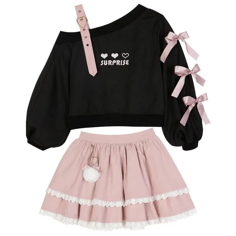 Pastel Goth Surprise Outfit with Heart Top and Layered Skirt - clothing