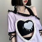 Pastel Goth Sweetheart Outfit with Crop Top and Peekaboo T-Shirt - sweater