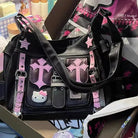 Pastel Goth Y2K Messenger Bag in Black and Pink Hues - Cosparty