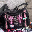 Pastel Goth Y2K Messenger Bag in Black and Pink Hues - Cosparty