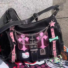 Pastel Goth Y2K Messenger Bag in Black and Pink Hues - bag