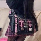 Pastel Goth Y2K Messenger Bag in Black and Pink Hues - Cosparty