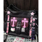 Pastel Goth Y2K Messenger Bag in Black and Pink Hues - bag