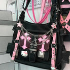 Pastel Goth Y2K Messenger Bag in Black and Pink Hues - Cosparty