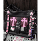 Pastel Goth Y2K Messenger Bag in Black and Pink Hues - Cosparty