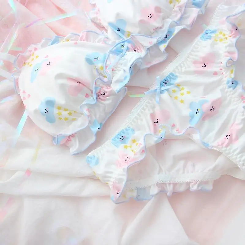 Pastel Happy Cloud Lingerie Set for Kawaii Fashion Lovers - underwear