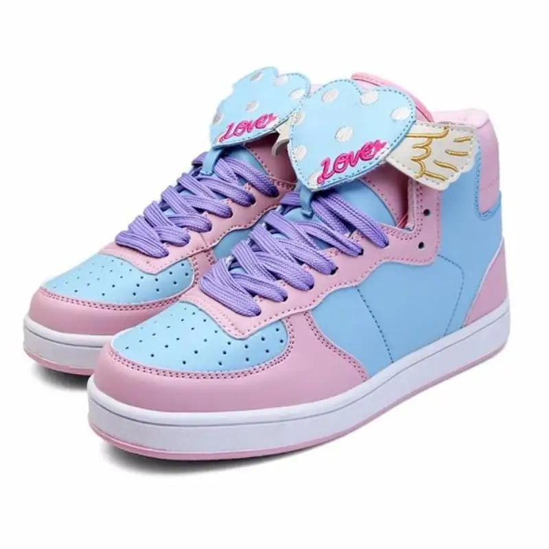 fairy kei pastel blue angel wing heart hi top sneakers high tops shoes candy colored sweet lolita yume kawaii harajuku japan fashion age regression by Cosparty