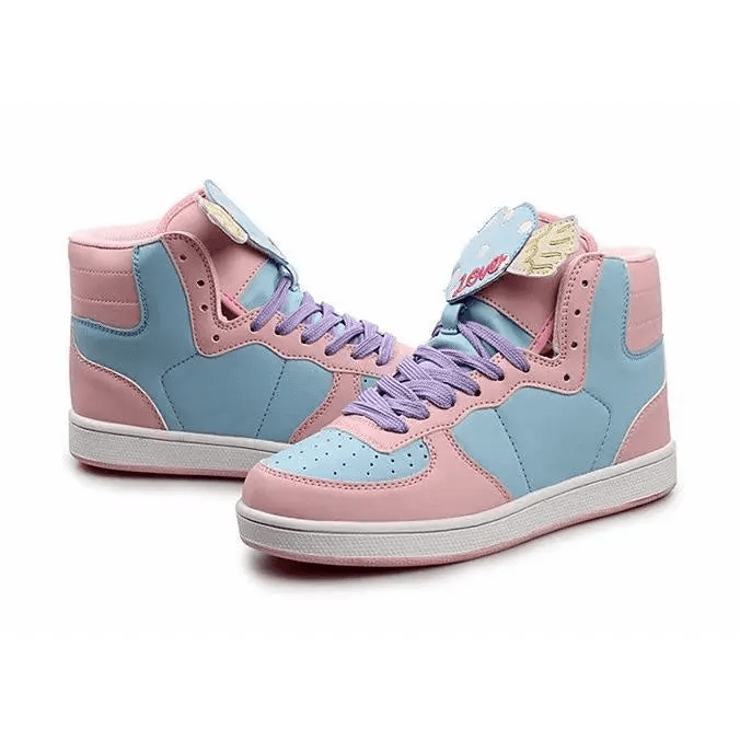 Pastel Harajuku High Top Sneakers with Winged Hearts - Cosparty
