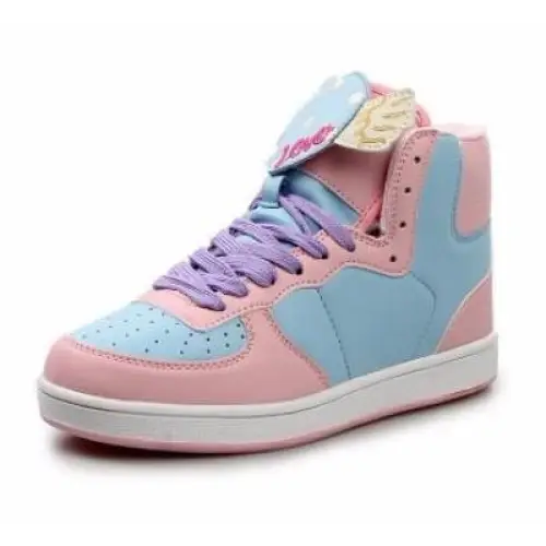 Pastel Harajuku High Top Sneakers with Winged Hearts - Shoes