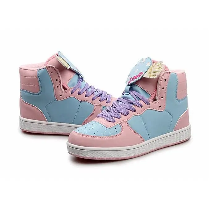 Pastel Harajuku High Top Sneakers with Winged Hearts - Shoes