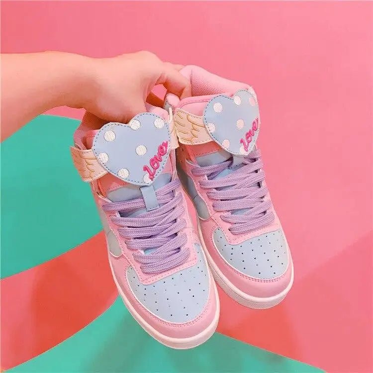 Pastel Harajuku High Top Sneakers with Winged Hearts - Cosparty