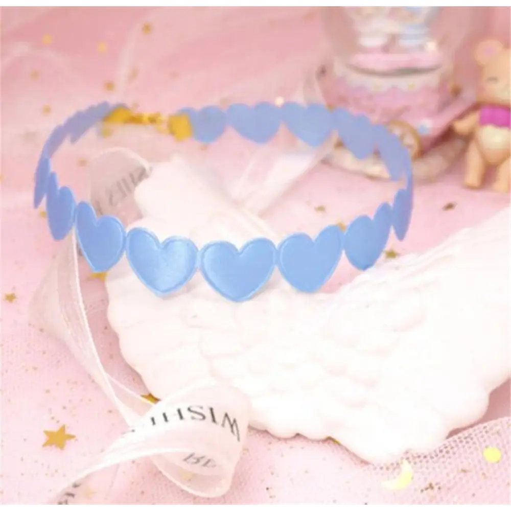 Pastel Heart Tattoo Necklace with Clasp Closure for a Dainty Look - Blue - necklace