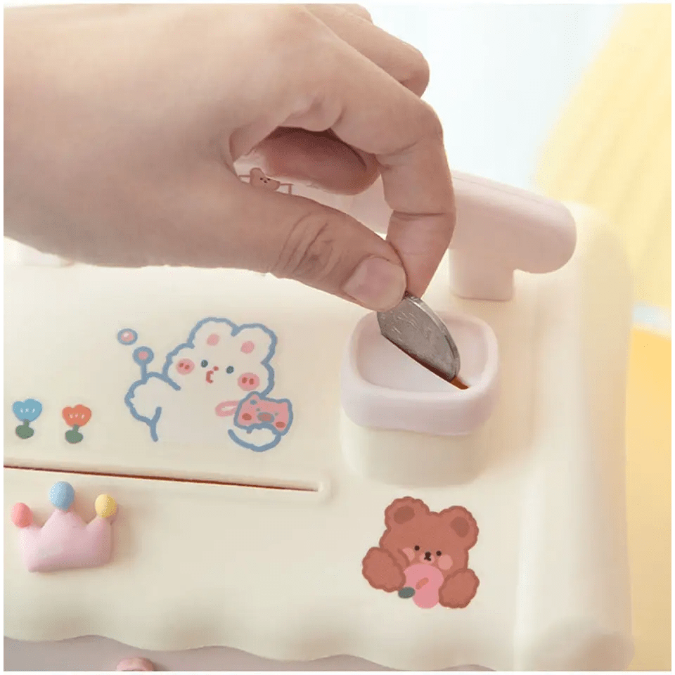 Pastel House Shaped Piggy Bank with Coin and Bill Slot - Cosparty