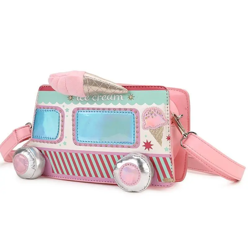 Pastel Ice Cream Truck Handbag with Adjustable Strap and Zipper Closure - purse