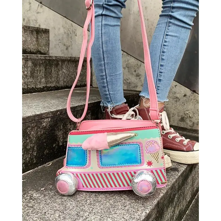 Pastel Ice Cream Truck Handbag with Adjustable Strap and Zipper Closure - purse