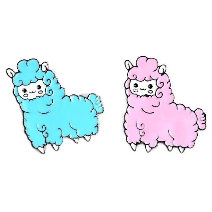 Pastel Kawaii Alpaca Enamel Pins Set in Pink and Blue - Cosparty