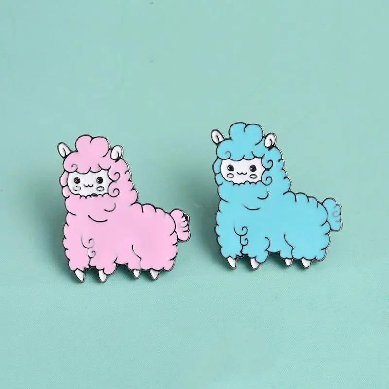 Pastel Kawaii Alpaca Enamel Pins Set in Pink and Blue - Pin