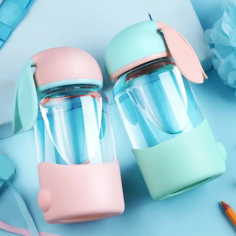 Pastel Kawaii Bunny Water Bottles Made of Safe Glass - Accessories